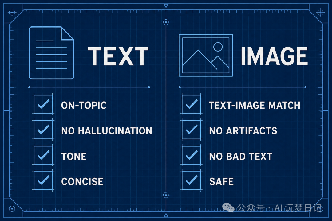 Diagram of the Eval dimensions for text and images